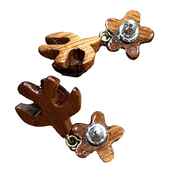 Hawaiian Natural Koa Wood Beaded 18" Choker Necklace & Turtle Pierced Earrings - Picture 6 of 8